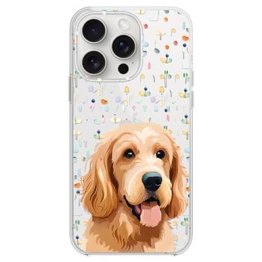 Imagem de Blingy's Capa para iPhone 15 Pro Max, estampa engraçada de cachorro Golden Retriever, design de animal fofo, capa protetora transparente de TPU macio de 6,7 polegadas (rosto Golden Retriever)