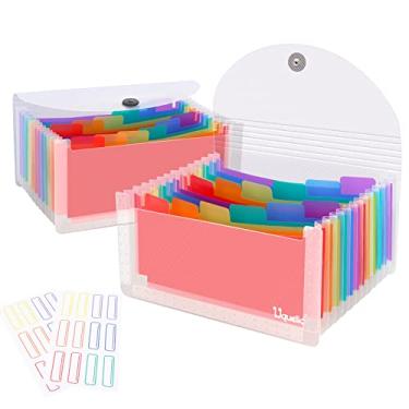 Imagem de Uquelic 2 unidades de suporte organizador de arquivos - 13 bolsos expansíveis cupons de armazenamento organizador de arquivos, organizador de cupons de grande capacidade arco-íris com etiqueta,