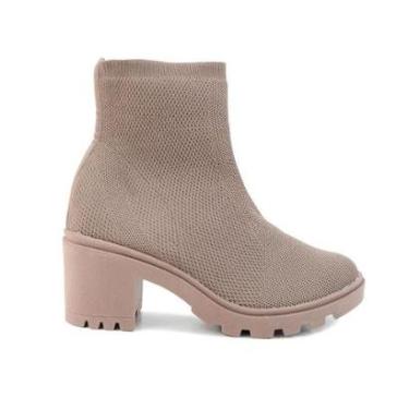 Imagem de Bota Feminina Bebecê Cano Baixo Knit Marrom Taupe - T5618-Feminino