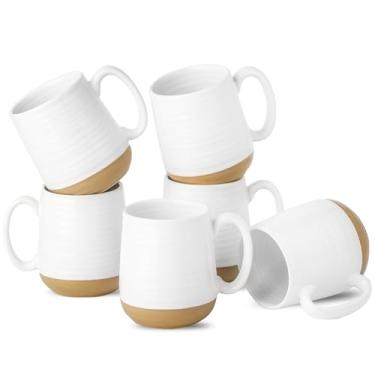 Imagem de Hasense Conjunto de 6 canecas de café de cerâmica com alça confortável, caneca branca clássica para homens e mulheres, conjunto de xícaras de chá para latte, cappuccino, leite, sopa, lava-louças e
