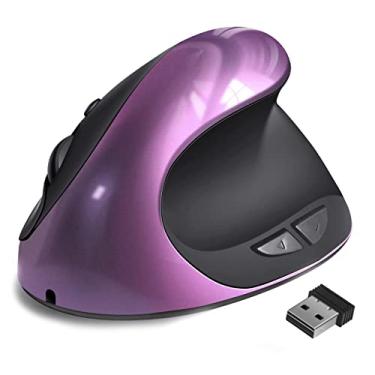 Imagem de Attoe Mouse ergonômico vertical pequeno recarregável com 6 botões ajustáveis 800/1200/1600 DPI sem fio roxo para laptop, desktop, PC, MacBook
