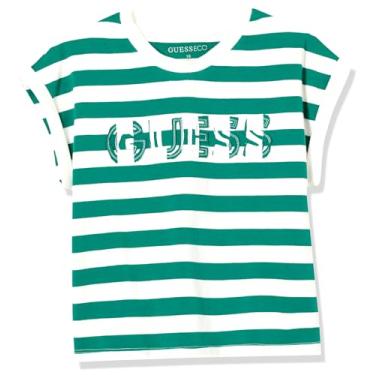 Imagem de GUESS Camisa listrada de fio de algodão orgânico para meninas, Pedra opala verde, 14 Anos