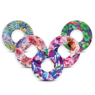 Imagem de ExpressionMed - Adesivos para Libre 2 e Lingo (pacote com 5) - Feito nos EUA, impermeável, não desfia, fitas de sensor CGM pré-cortadas (pacote com variedade de aquarela)