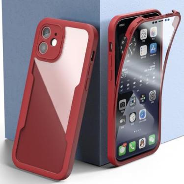 Imagem de 360 capa completa para iphone 15 14 11 13 12 mini telefone pára-choques para iphone xs xr 7 8 6s 14 15 plus capa, vermelho, para iphone 11 pro
