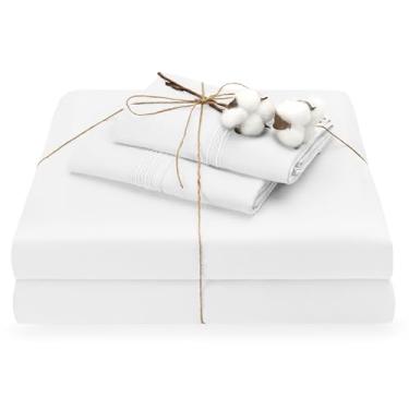 Imagem de Elegant Cotton Jogo de lençol Queen 100% algodão orgânico puro - Lençóis super macios brancos sólidos com bainha bordada - Conjunto de 4 peças - lençol com elástico, lençol de cima e 2 fronhas - Queen