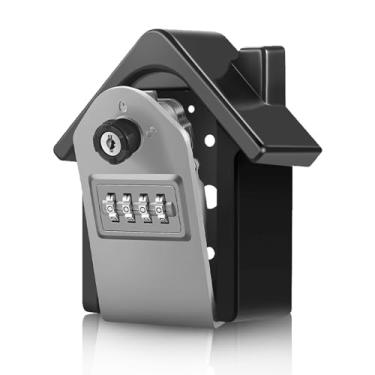 Imagem de Flexzion SAFEKey Box Suporte de parede com código - Cofre montado na parede em forma de casa para chaves - Caixa de bloqueio de combinação de código de 4 dígitos para segurança - Caixa de bloqueio de