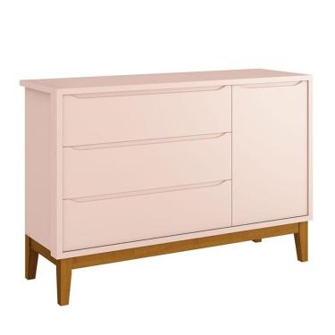 Imagem de Cômoda Infantil New Classic Rosa com Pés Madeira - Reller