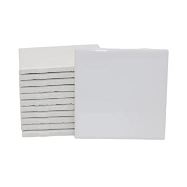 Imagem de Pacote com 12 azulejos de cerâmica esmaltados brancos brilhantes para pintura com tinta alcoólica, decoração, artes e artesanato, quadrado de 10 x 10 cm, cerâmica pronta para pintar