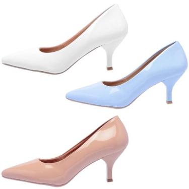 Imagem de Kit 3 Pares Scarpin Feminino Ellas Online Branco/Azul/Nude