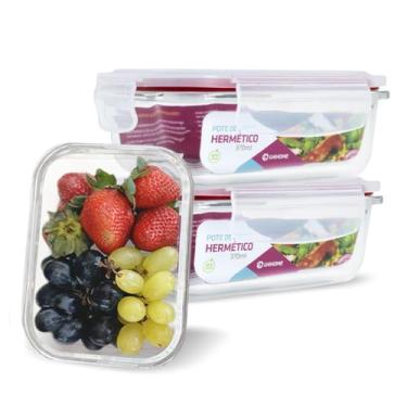 Imagem de Conjunto 3 Potes Vidro Hermético Marmita Mantimentos 370ml (Vermelho)