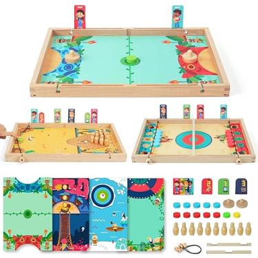 Imagem de QZMTOY Jogo de mesa de hóquei de ar grande, rápido, jogos de boliche, jogos familiares 10 em 1 para meninos, meninas, adolescentes, adultos, jogo de tabuleiro de hóquei de madeira para crianças de 3