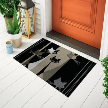Imagem de Tapete Capacho Divertido e Criativo Para Porta Estampado Pet - Gatos Fundo Preto Ca1758