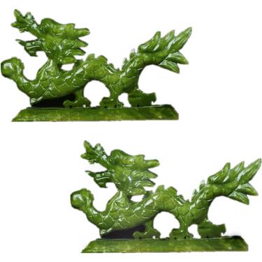 Imagem de Dois dragões brincando com estátua de pérolas, estatuetas de dragão de jade verde, decoração de mesa de escritório para casa, presente para sorte e sucesso, 20cm