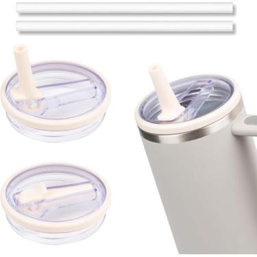 Imagem de Pacote com 2 tampas de canudo de 1,134 g compatível com Stanley Cup capa reutilizável à prova de derramamento compatível com Stanley Cup Quencher Straw Cover compatível com Stanley Cup 1,134 g Tumbler