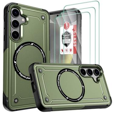 Imagem de Capa para Galaxy S24, Galaxy S24 com [3 películas de vidro temperado], compatível com bobina magnética, queda de grau militar, antiimpressões digitais, capa de policarbonato rígido fosco TPU slim fit