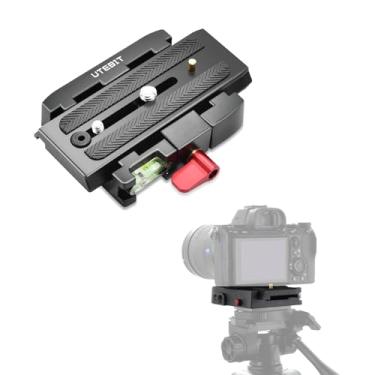 Imagem de Placa de liberação rápida P200 – Placa de base de tripé de liga de alumínio UTEBIT com adaptador QR com orifício de parafuso de 1/4" e 3/8" compatível com Manfrotto 501HDV 503HDV 701HDV 577/519/561/Q5