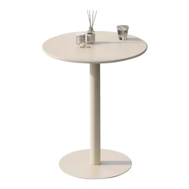 Imagem de Mesa de bar alta mesa de jantar redonda moderna mesa de jantar bege - mesa lateral pequena com base de metal, mesa de café, mesa de sala de estar, mesa de lanche para quarto e varanda