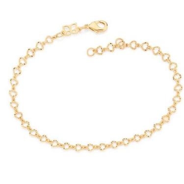 Imagem de Pulseira banhado ouro 3x 24k 18k e 22k feminina elos corações diamanta