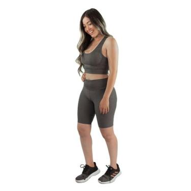 Imagem de Conjunto Short Longo + top Fitness Academia - swg, Cinza, P