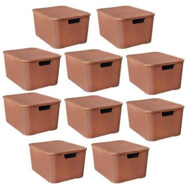 Imagem de Kit 10 Caixas Organizadoras Rattan Marrom 20 Litros Com Tampa 25597 Ar