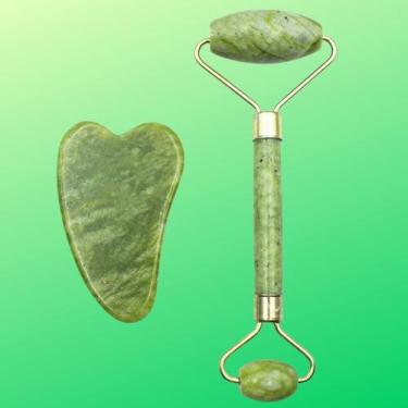 Imagem de Rolo de jade para rosto, conjunto de pedras faciais naturais de jade, 