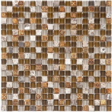 Imagem de PASTILHA DE VIDRO COM PEDRA E METAL GS205 - GLASS STONES MARRON 31x31c