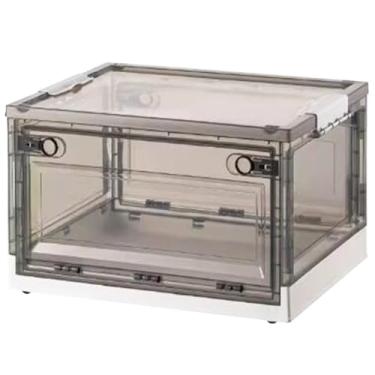 Imagem de Caixas de armazenamento de plástico com tampas, dobrável, caixa de armazenamento de guarda-roupa, porta de abertura lateral, caixas de armazenamento para casa, organizador de roupas