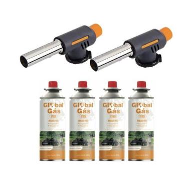 Imagem de Kit 2 maçarico culinário automatico controle de chama  + 4 refil gás b