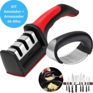 Imagem de KIT Amassador Triturador De Alho + Amolador de Facas e tesouras - Entr