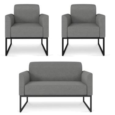 Imagem de Kit Namoradeira e 2 Poltronas Decorativas Base Industrial Preta Maress