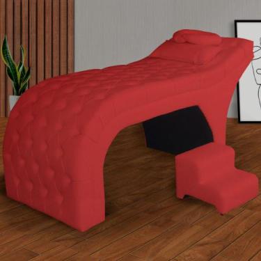 Imagem de Kit Maca e Escada Para Massagem e Estética Suede Vermelho - LM DECOR