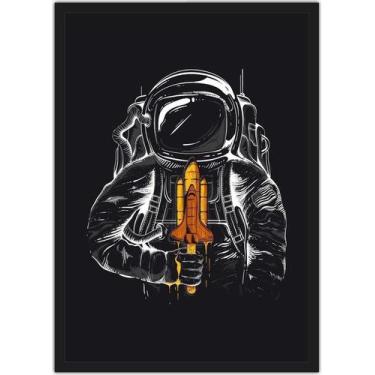 Imagem de Quadro Decorativo Astronauta Foguete Sorvete Lua Planetas Espaço Moldu