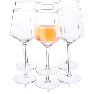 Imagem de Frost Living Conjunto de 6 taças de vinho - Conjunto de taças de vinho em forma de hexágono de cristal de haste longa - grande, chanfrado, laterais em forma de diamante permitem que os vinhos respirem