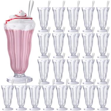 Imagem de Maxcheck Conjunto de 24 copos de milk-shake de 500 ml com colheres de aço inoxidável, copos de sorvete de plástico antiquados, copos flutuantes de sorvete para suco, bebidas tropicais, festa