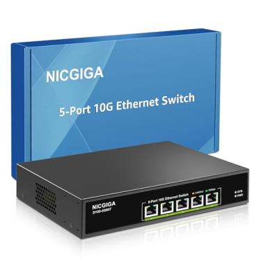 Imagem de NICGIGA Switch Ethernet de 5 portas 10G não gerenciado, com 5 portas 10 Gb Base-T RJ45, comutador de rede de 10 Gbps fácil para NAS 10G, PC, roteador WiFi7, adaptador/placa de rede de 10 G. Desktop ou