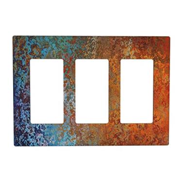 Imagem de Vermelho/Celestial Azul Ferrugem Triplo Rocker Light Switch Plate Covers Decorativo 3 Gang Decora Placa de Parede Metal Colorido Gifi Placa Frontal para Banheiro Cozinha 16,3 cm X 12,4 cm