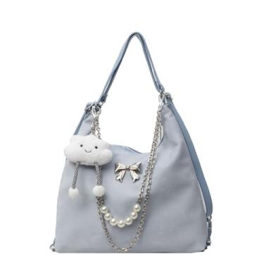 Imagem de WONGYONG Bolsa tiracolo feminina estética fofa bolsa bolsa de ombro bolsa de ombro com pingente de corrente de metal, Azul claro