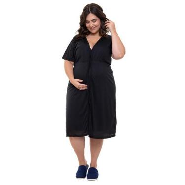 Imagem de Robe / Roupão Avulso Grávida Plus Size Preto Manga Curta Linda Gestant