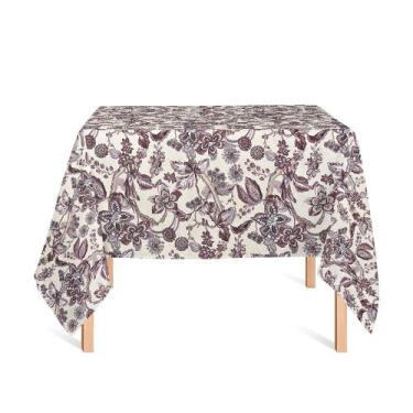Imagem de Toalha de Mesa Quadrada em Tecido Jacquard Estampado Floral Bege e Mar