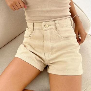 Imagem de Short Feminino Casual Jeans Claro Bege Blogueira Go Girl, 34