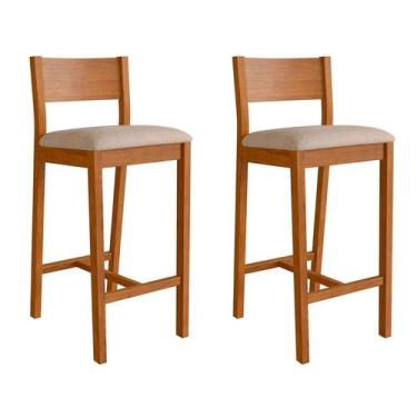 Imagem de Conjunto com 2 Banquetas Manu Algodão Bege e Nogueira - Mobly