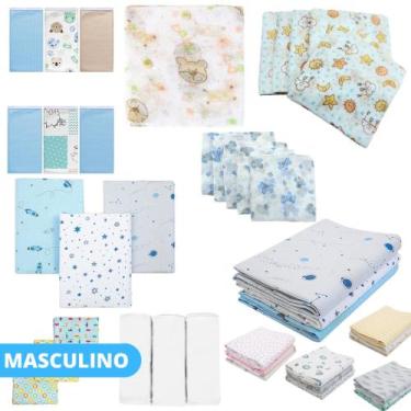 Imagem de Kit Enxoval 24 Peças Bebe Maternidade 15 Fraldas De Pano 3 Pano de Boc