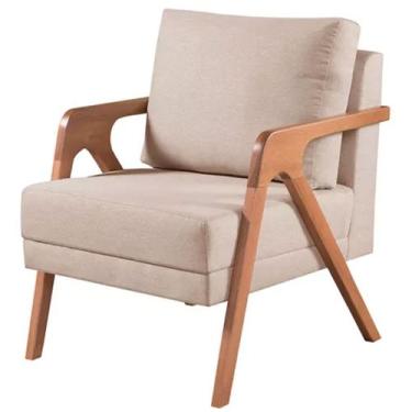 Imagem de Poltrona Mona Madeira Maciça Linho Bege Kimi Design