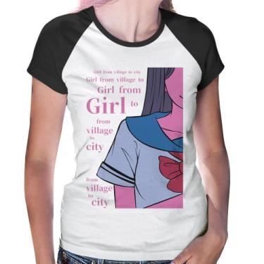 Imagem de Baby Look Raglan Girl From Village To City - Foca na Moda, Branco, Pre
