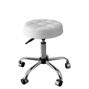 Imagem de Cadeira Mocho Banqueta com Costura Branco Cromado - ULTRA Móveis