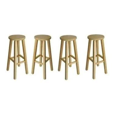 Imagem de Kit 4 Banqueta Alta Hardman Madeira Natural Assento Redondo - Hardman 