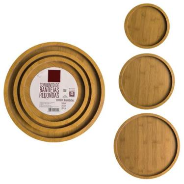 Imagem de 3 Bandejas Prato Redondo Madeira para Decoração Lavabo - Top