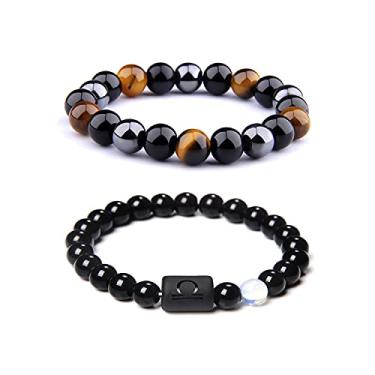 Imagem de CSIYANJRY99 Pulseiras do zodíaco para homens e mulheres, presentes do signo do zodíaco, 12 constelações, horóscopo de 8 mm, obsidiana natural, hematita, ônix, olho de tigre, pulseira elástica, 7.5