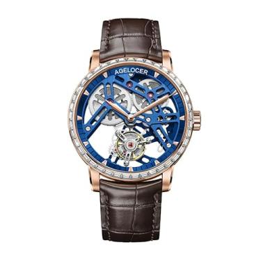 Imagem de AGELOCER Relógio mecânico de luxo masculino com turbilhão | Relógios manuais esqueleto para homens | Relógio social à prova d'água para ocasiões formais e de negócios | Vidro de safira | Resistente à
