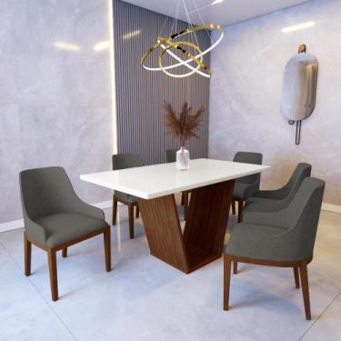 Imagem de Mesa de Jantar 1,6m Safira Off White com 6 Cadeiras Elisa Linho Chumbo